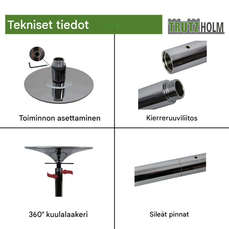 Pole dance -tanssitanko, staattinen ja pyörivä, Ø 45 mm, ilman porausta