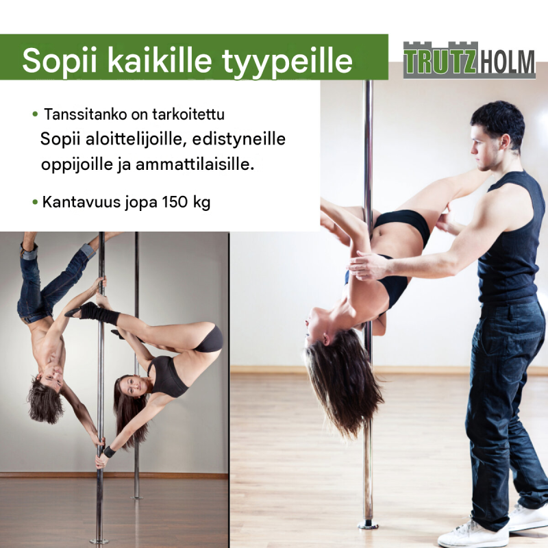 Pole dance -tanssitanko, staattinen ja pyörivä, Ø 45 mm, ilman porausta