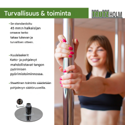Pole dance -tanssitanko, staattinen ja pyörivä, Ø 45 mm, ilman porausta