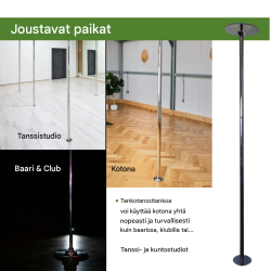 Pole dance -tanssitanko, staattinen ja pyörivä, Ø 45 mm, ilman porausta