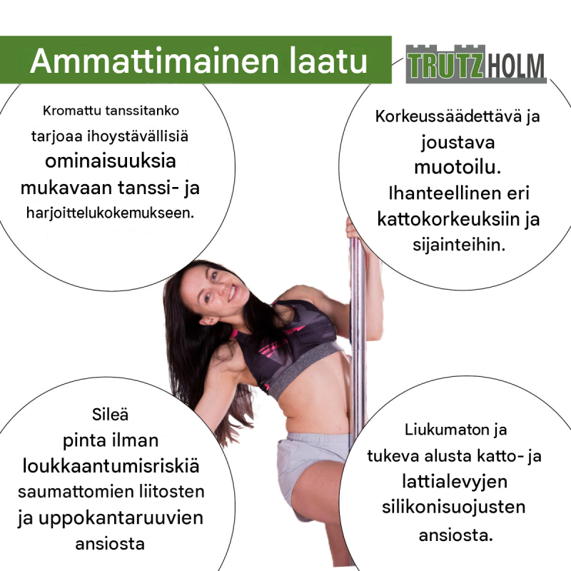 Pole dance -tanssitanko, staattinen ja pyörivä, Ø 45 mm, ilman porausta
