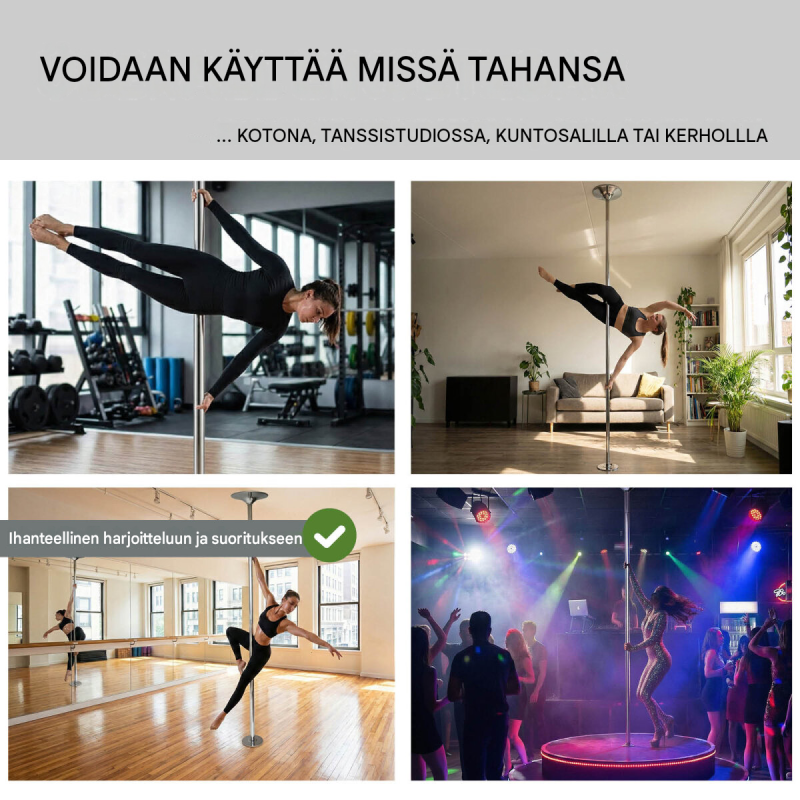 Pole dance -tanssitanko, 45 mm, staattinen tai pyörivä, kromattu, ilman porausta