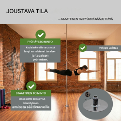 Pole dance -tanssitanko, 45 mm, staattinen tai pyörivä, kromattu, ilman porausta