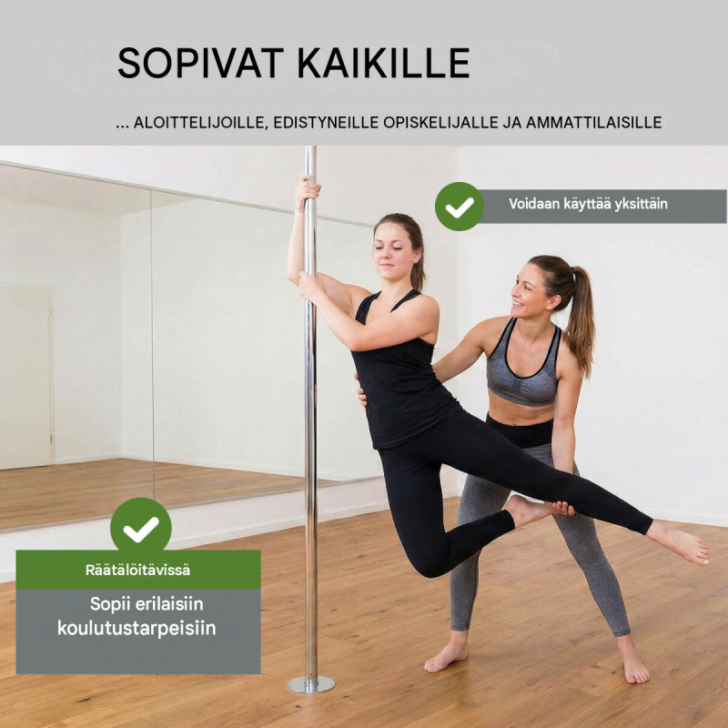 Pole dance -tanssitanko, 45 mm, staattinen tai pyörivä, kromattu, ilman porausta
