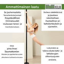 Pole dance -tanko, musta, 231–274 cm, Ø 45 mm, staattinen ja pyörivä