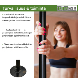Pole dance -tanko, musta, 231–274 cm, Ø 45 mm, staattinen ja pyörivä