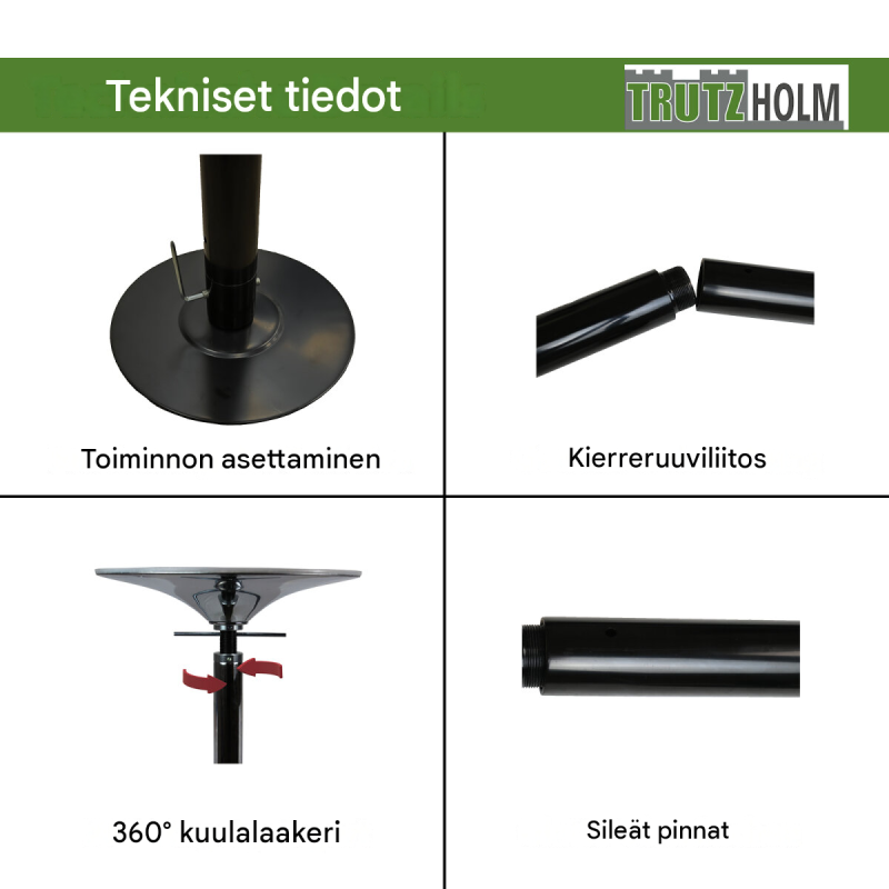 Pole dance -tanko, musta, 231–274 cm, Ø 45 mm, staattinen ja pyörivä