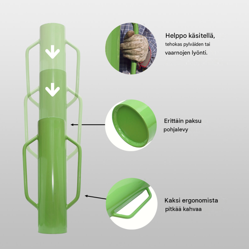 Käsikäyttöinen paalujuntta 60 cm, 15 kg, ø130 mm, vihreä teräs