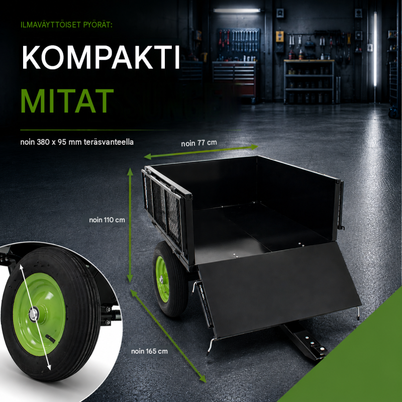 Puutarhatraktorin peräkärry 300 kg, kaatava, 512 l, teräs, musta