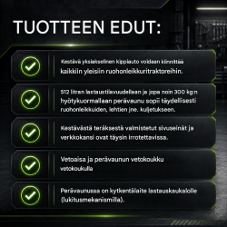 Puutarhatraktorin peräkärry 300 kg, kaatava, 512 l, teräs, musta