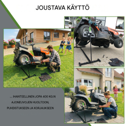 Ruohonleikkurinostin 400 kg, kokoontaittuva, akkuruuvinväänninadapteri, 11–78 cm kahdella käyttötavalla