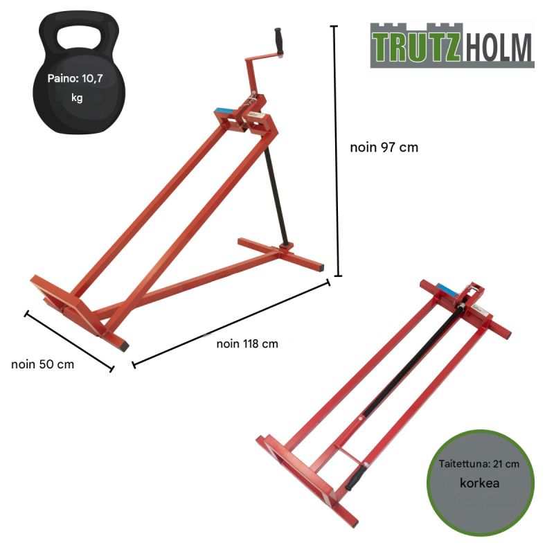 Ruohonleikkuritraktorinostin 400 kg, kokoontaitettava, akkuruuvinväänninadapteri, 45° kallistus