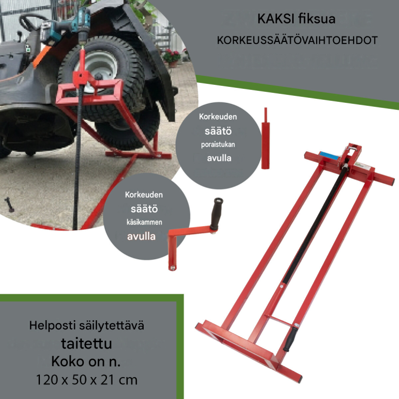 Ruohonleikkuritraktorinostin 400 kg, kokoontaitettava, akkuruuvinväänninadapteri, 45° kallistus
