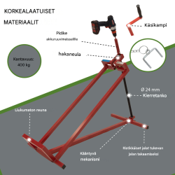 Ruohonleikkuritraktorinostin 400 kg, kokoontaitettava, akkuruuvinväänninadapteri, 45° kallistus