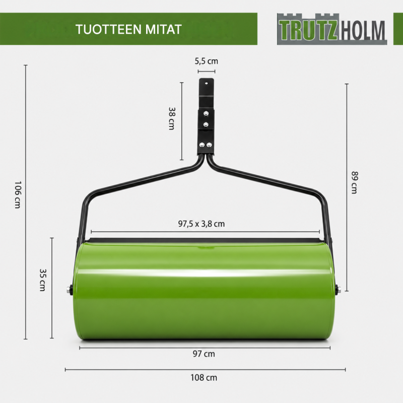 Täytettävä nurmijyrä 95 l, 97 cm, vihreä, nurmikkotraktorille