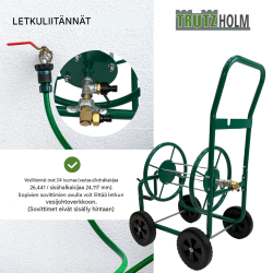 Letkukärry Basic 4 pyörää, 50 m 3/4 tuuman puutarhaletkulle, vihreä, teräs
