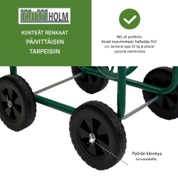 Letkukärry Basic 4 pyörää, 50 m 3/4 tuuman puutarhaletkulle, vihreä, teräs