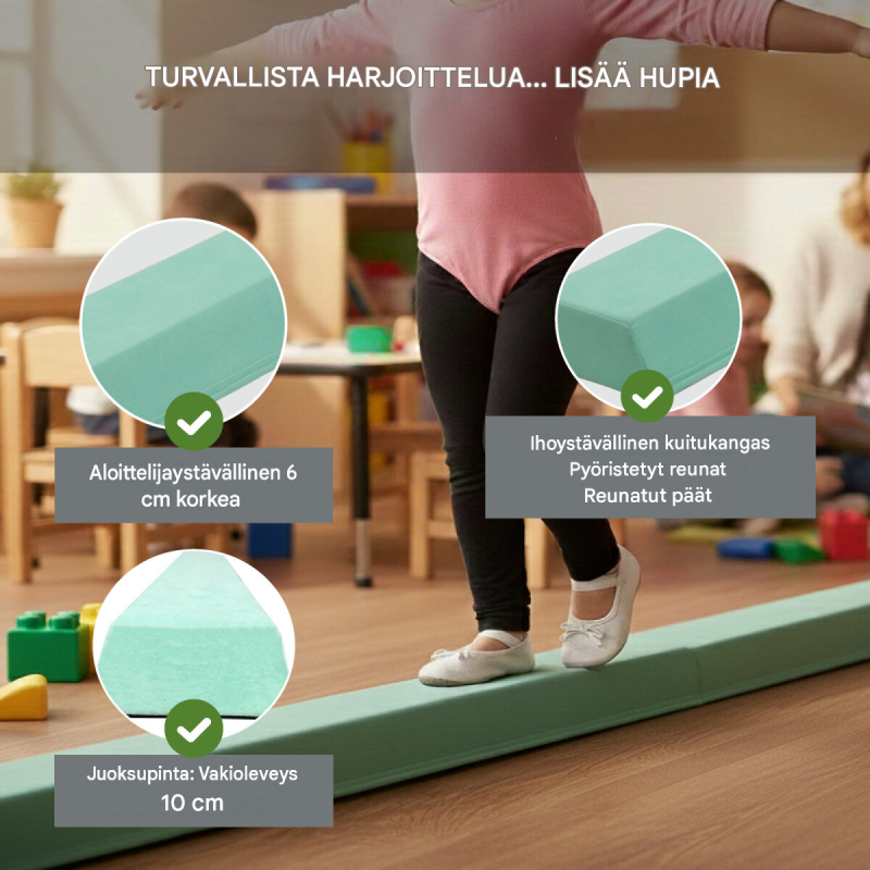Taitettava tasapainopuomi 210 cm, EVA, pinkki tai mintunvihreä, kuljetuslaukku