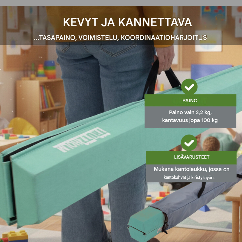 Taitettava tasapainopuomi 210 cm, EVA, pinkki tai mintunvihreä, kuljetuslaukku