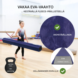 Taitettava voimistelupuomi 240 cm, sininen, EVA, säilytyslaukku, enimmäiskuormitus 100 kg