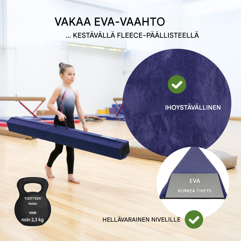 Taitettava voimistelupuomi 240 cm, sininen, EVA, säilytyslaukku, enimmäiskuormitus 100 kg