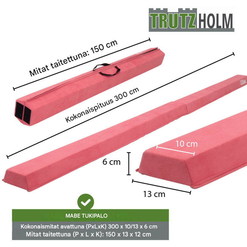 Taitettava voimistelupuomi 300 cm, 150 cm taitettuna, EVA, säilytyslaukku