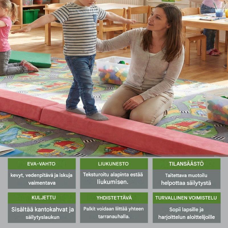 Taitettava voimistelupuomi 300 cm, 150 cm taitettuna, EVA, säilytyslaukku