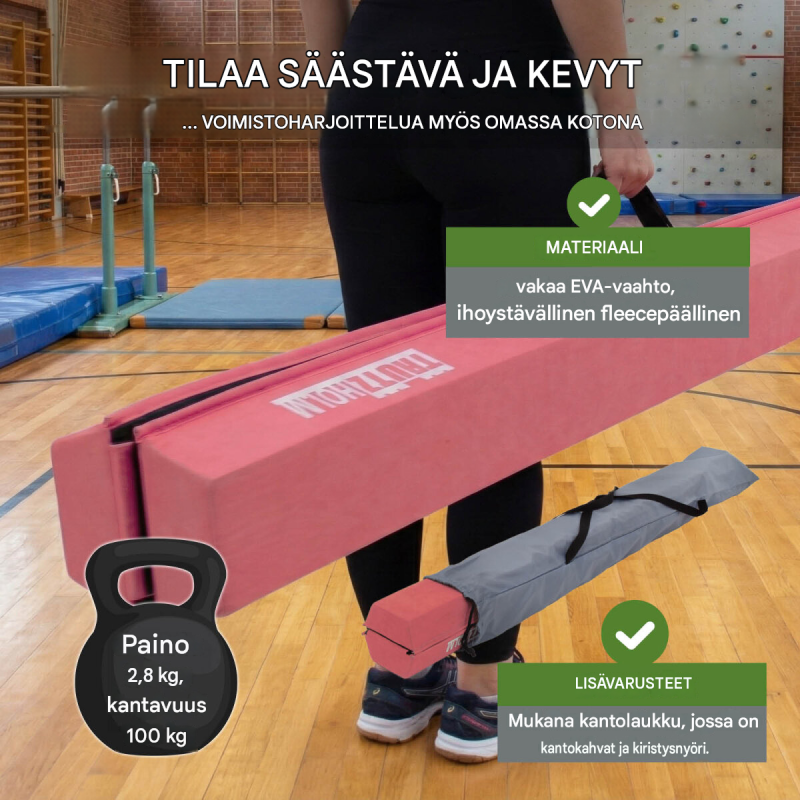 Taitettava voimistelupuomi 300 cm, 150 cm taitettuna, EVA, säilytyslaukku