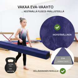 Taitettava voimistelupuomi 270 cm, sininen, EVA, max. 100 kg, säilytyslaukku