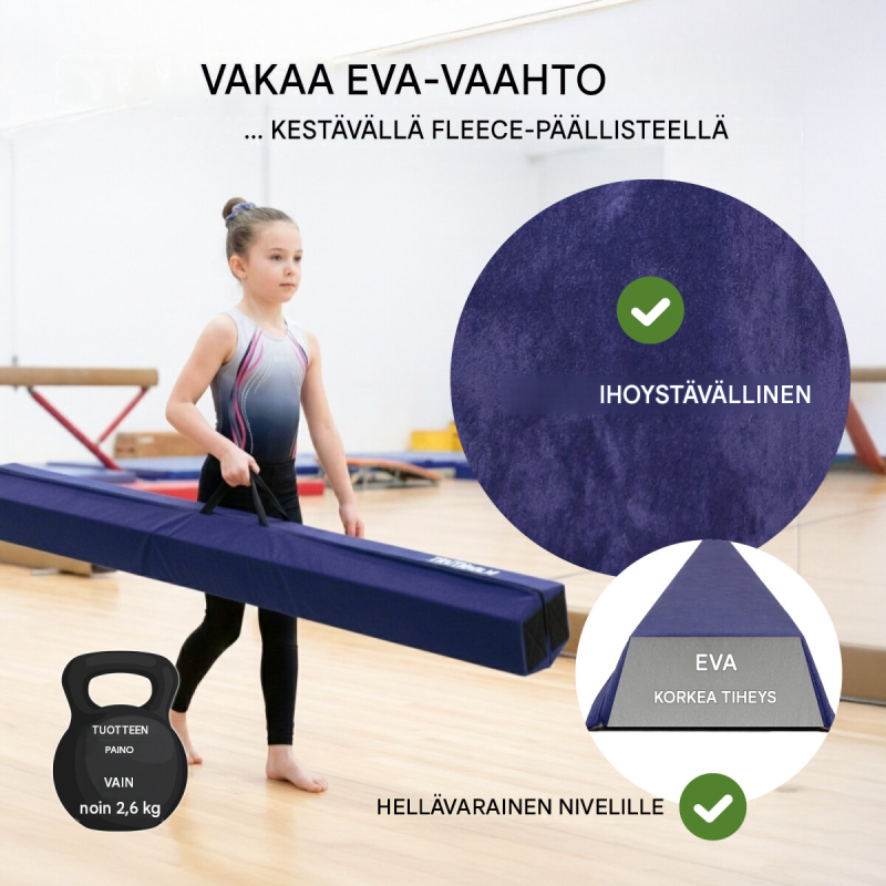 Taitettava voimistelupuomi 270 cm, sininen, EVA, max. 100 kg, säilytyslaukku