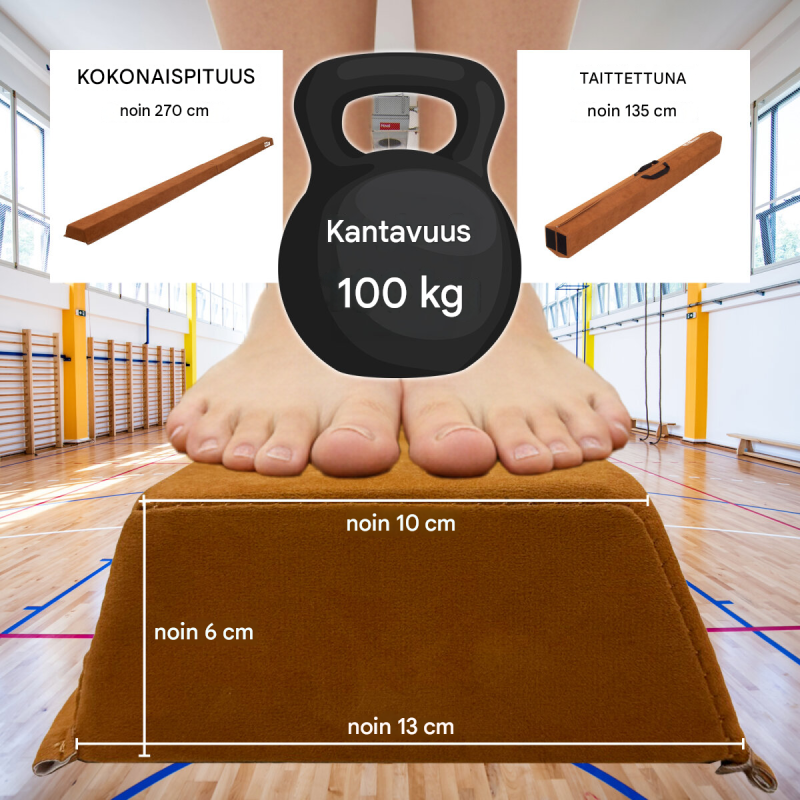 Taitettava tasapainopalkki 270 cm, ruskea, EVA, max. 100 kg, säilytyslaukku