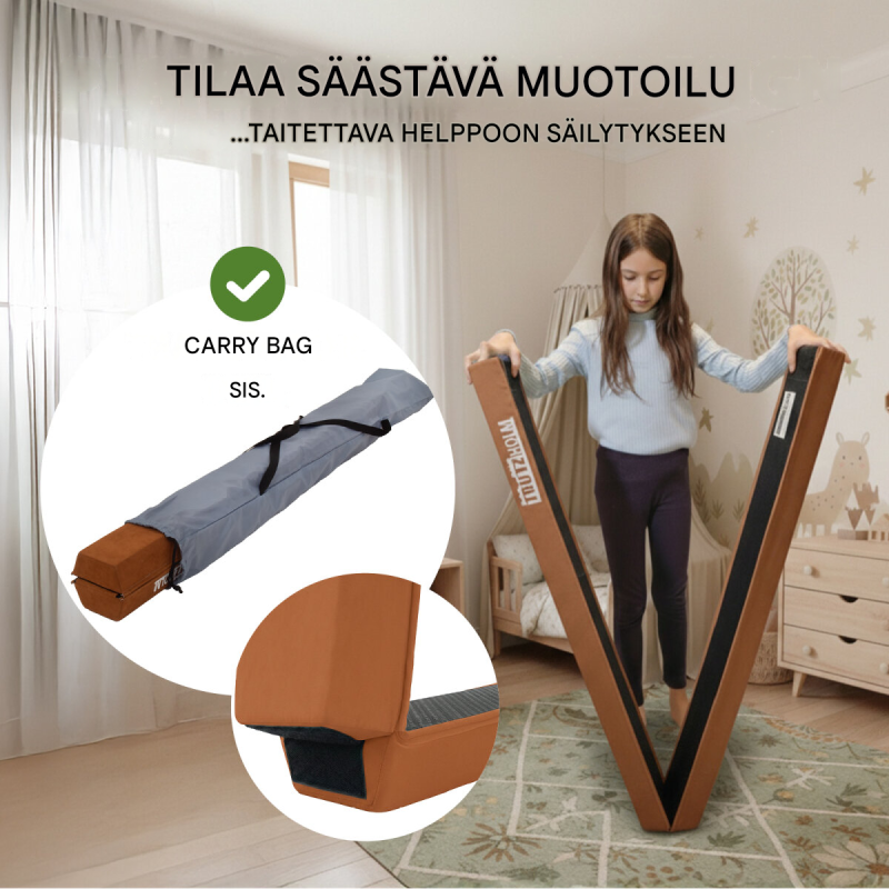Taitettava tasapainopalkki 270 cm, ruskea, EVA, max. 100 kg, säilytyslaukku
