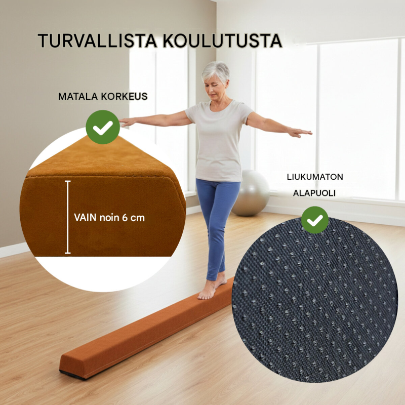 Taitettava tasapainopalkki 270 cm, ruskea, EVA, max. 100 kg, säilytyslaukku