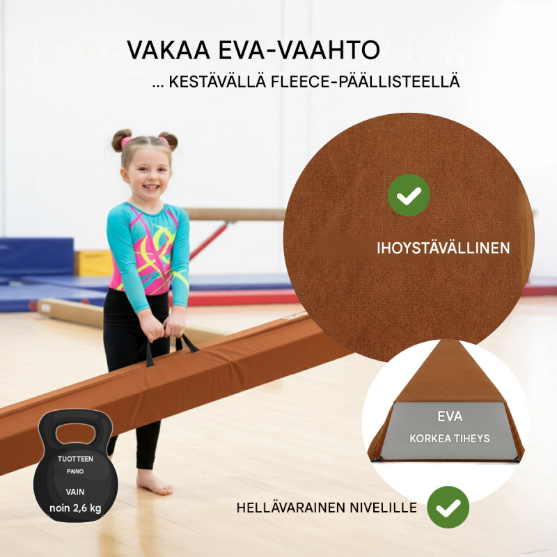 Taitettava tasapainopalkki 270 cm, ruskea, EVA, max. 100 kg, säilytyslaukku