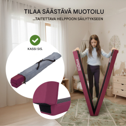 Taitettava voimistelupuomi 270 cm, lila, EVA, kantavuus 100 kg, säilytyslaukku