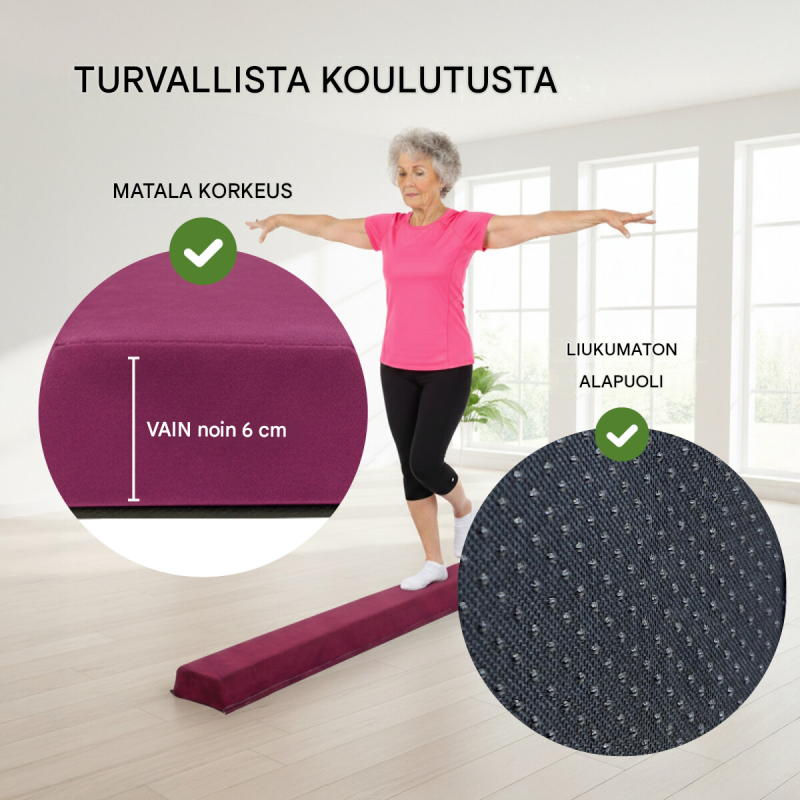 Taitettava voimistelupuomi 270 cm, lila, EVA, kantavuus 100 kg, säilytyslaukku