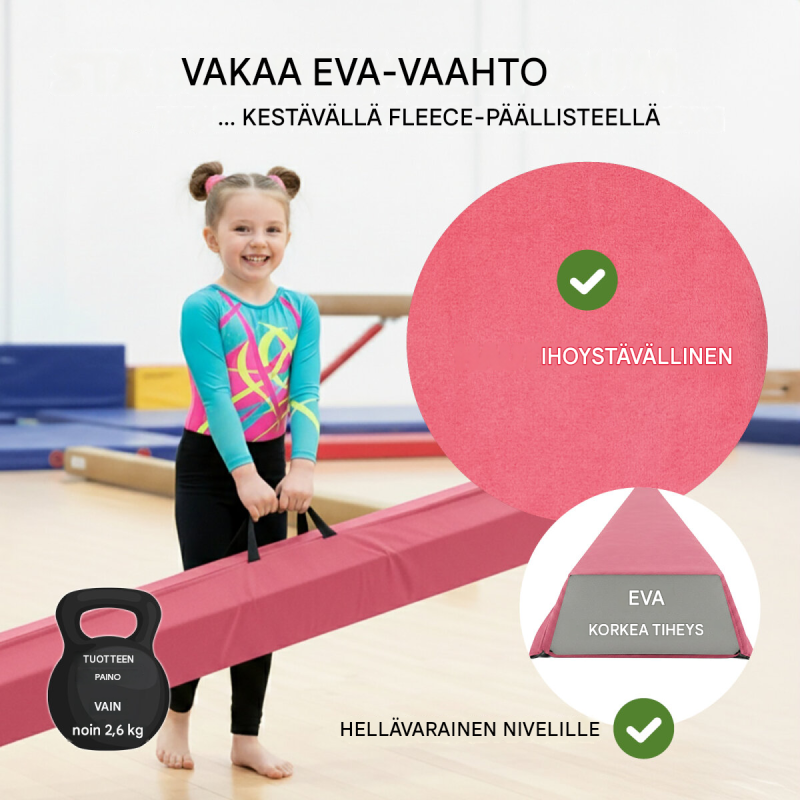 Taitettava tasapainopalkki 270 cm, pink, EVA, max. 100 kg, säilytyslaukku