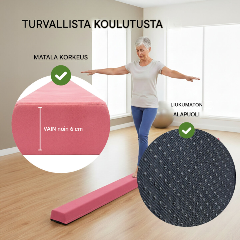 Taitettava tasapainopalkki 270 cm, pink, EVA, max. 100 kg, säilytyslaukku
