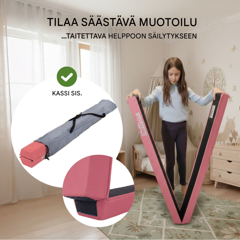 Taitettava tasapainopalkki 270 cm, pink, EVA, max. 100 kg, säilytyslaukku