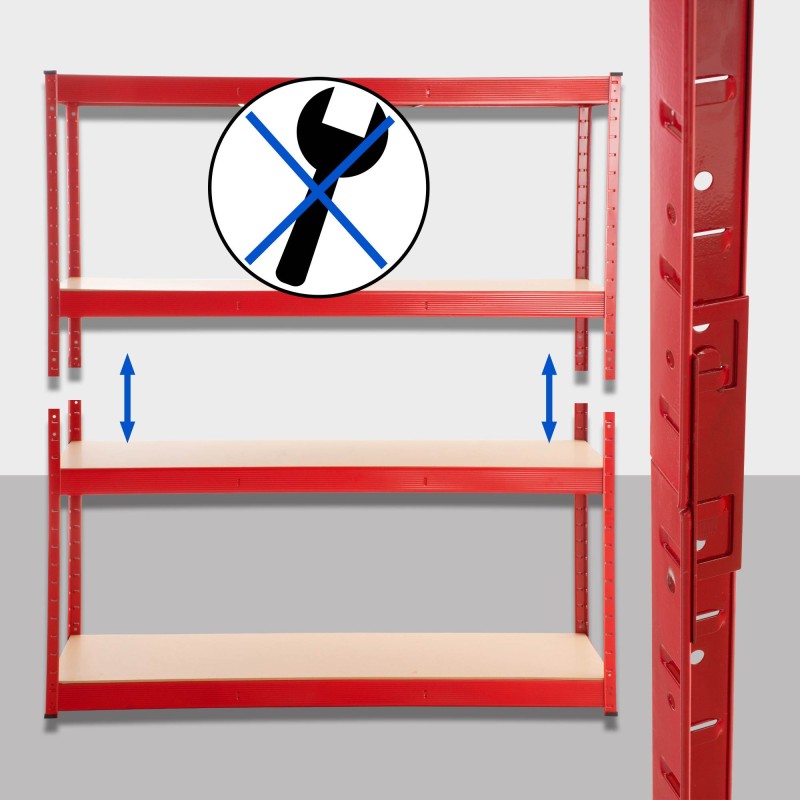 Järeä metallihylly 2,4 tonnin kantokyvyllä säädettävillä tasoilla