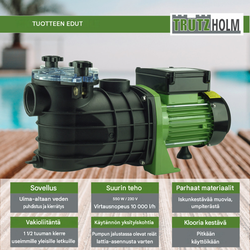 Uima-altaan suodatinpumppu 550 W 10.000 l/h tai 800 W 15.000 l/h