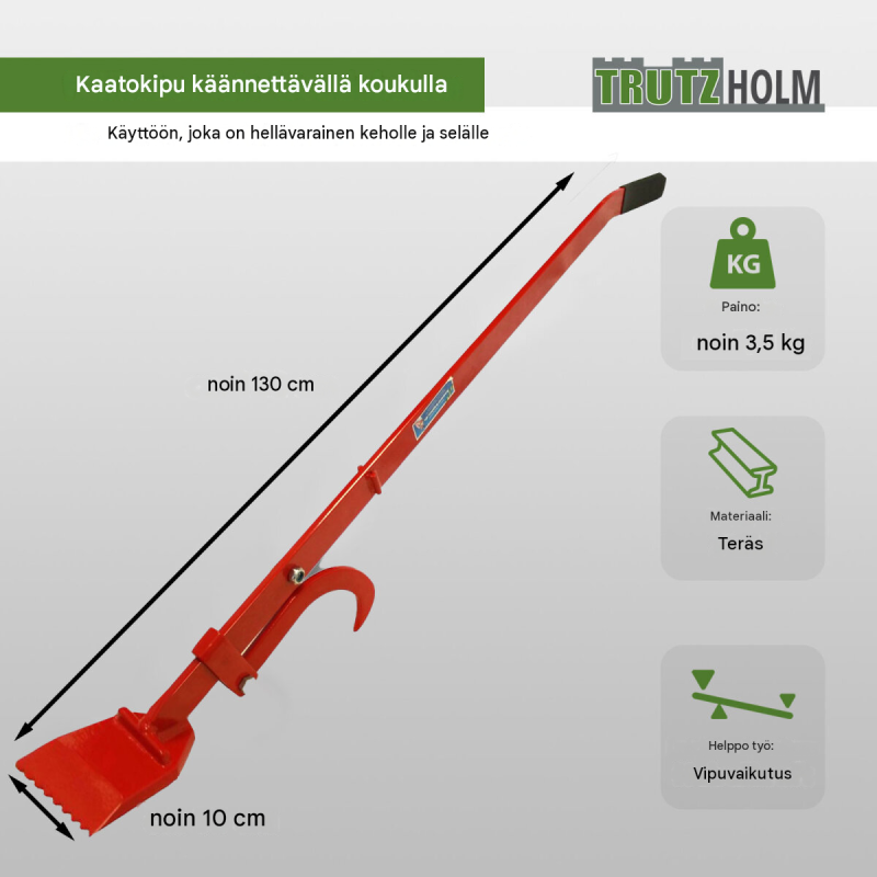 Kaatovipu säädettävällä kääntökoukulla ja tukkipihdeillä, 1300 mm
