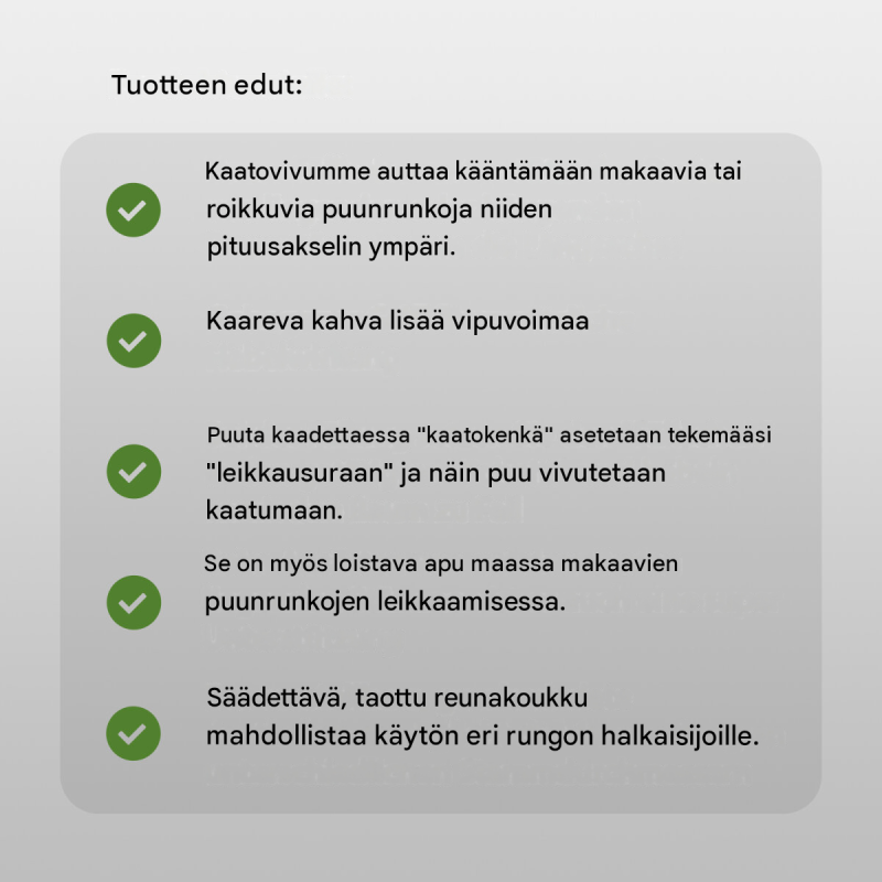 Kaatovipu säädettävällä kääntökoukulla ja tukkipihdeillä, 1300 mm