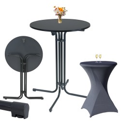 Kokoontaitettava seisomapöytä 80 cm Anthrazit pöytäliina 110 cm 50 kg
