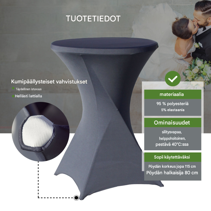 Kokoontaitettava seisomapöytä Ø 80 cm, Anthrazit, pöytäliina, 110 cm, 50 kg
