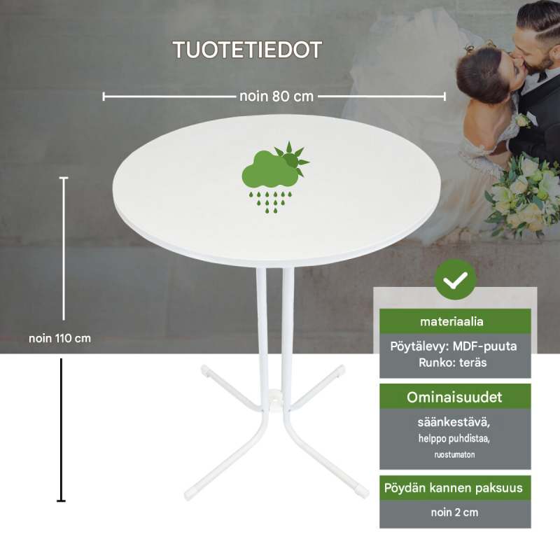 Kokoontaitettava baaripöytä 80 cm, valkoinen, beige pöytähuppu