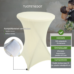 Kokoontaitettava baaripöytä 80 cm, valkoinen, beige pöytähuppu