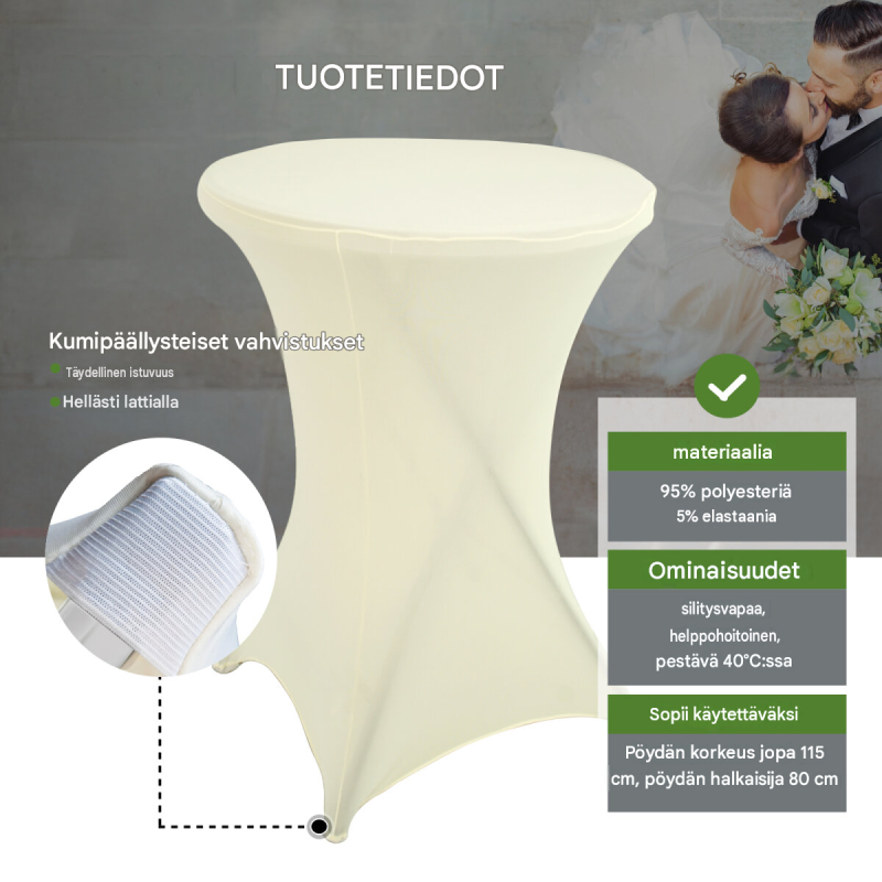 Kokoontaitettava baaripöytä 80 cm, valkoinen, beige pöytähuppu