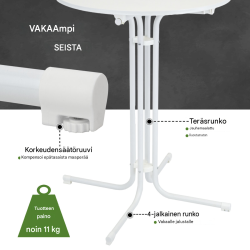 Kokoontaitettava baaripöytä 80 cm, valkoinen, beige pöytähuppu