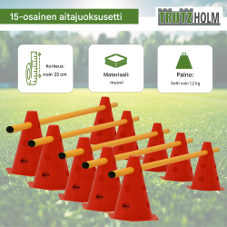 Agilityeste-setti 15-osainen, punainen ja keltainen, säädettävä 6,5–19,5 cm, 9542